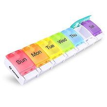 Load image into Gallery viewer, AUVON iMedassist Weekly Pill Organizer Arthritis Friendly, BPA Free Travel 7 Day Pill Box Case with Spring Open Design and Large Compartment to Hold Vitamins, Cod Liver Oil, Supplements and Medication