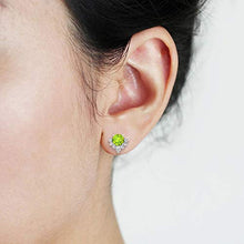 Load image into Gallery viewer, Solitaire 1.28 CTT Peridot Certified Diamond Cluster Earring, Round Green August Birthstone Bridal Wedding Earrings, Mother Birthday Comfortable Studs, 18K Yellow Gold, Pair