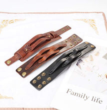 Load image into Gallery viewer, FINREZIO 3 Pcs Leather Cuff Bracelets for Men Women Punk Rock Braided Bracelet Warp Brown Black Wristbands Handmade Jewelry