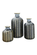Load image into Gallery viewer, Creative Co-Op Embossed Stoneware Reactive Glaze Finish (Set of 3 Sizes) Vase Set, Blue