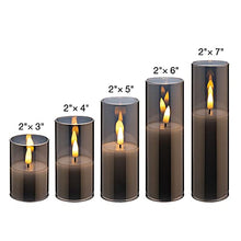 Load image into Gallery viewer, Eywamage Grey Glass Flameless Candles with Remote, Flickering Slim Tall LED Wax Candles, Battery Operated Pillar Votive Candles Set of 5