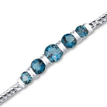 Load image into Gallery viewer, Peora London Blue Topaz 5-Stone Bracelet for Women 925 Sterling Silver, 5 Carats total Round Shape, 7 1/2 inches
