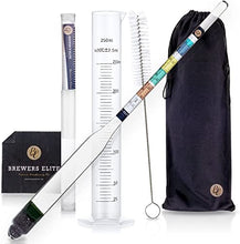 Load image into Gallery viewer, Brewer's Elite Hydrometer & Test Jar - for Home Brew Beer, Wine, Mead and Kombucha - Deluxe Triple Scale Set, Hardcase and Cloth - Specific Gravity ABV Tester