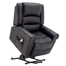 Load image into Gallery viewer, Electric Power Lift Recliner Chair Dual TUV Motor Infinite-Positions Lay Flat Sleeper Faux Leather Lounge w/Remote Control Dual USB Charging Ports 7298 (Black)