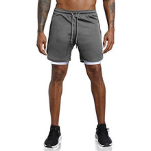 Load image into Gallery viewer, Leidowei Men's 2-in-1 Gym Running Shorts, Lightweight Workout Athletic Training 7" Short Pants (Dark Grey, Medium)