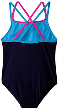 Load image into Gallery viewer, Speedo Girl's Swimsuit One Piece Solid Cross Back Multi Straps , Navy, 7