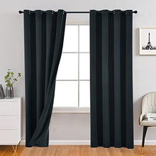 Load image into Gallery viewer, Black Blackout Curtains Energy Smart & Noise Blocking Out Full Shae Curtain Panels for Sliding Glass Door Thermal Insulated Drapes Guest Room One Pair of Window Dressing, Black, 52 x 84 inch