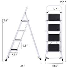 Load image into Gallery viewer, Delxo Folding 4 Step Ladder with Convenient Handgrip Anti-Slip Sturdy and Wide Pedal 300lbs Portable Steel Step Stool White and Black 4-Feet