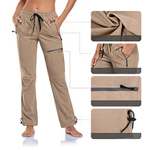 Load image into Gallery viewer, BINSTERAIN Women's Cargo Hiking Pants Zipper Pockets Lightweight Outdoor Elastic Waist Quick Dry Water Resistant UPF 50+ (Khaki, M)