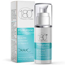 Load image into Gallery viewer, Hyaluronic Acid Anti Aging Serum w. Peptide Booster + Vitamin C - Ultra Strength for Ages 50+ - Restore and Prevent Wrinkles & Fine Lines - Intensive Face Neck & Eye Serum - 180 Cosmetics