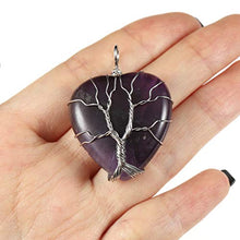 Load image into Gallery viewer, Top Plaza Natural Amethyst Healing Crystals Necklace Silver Tree of Life Wire Wrapped Heart Shape Stone Pendant for Womens Girls Ladies