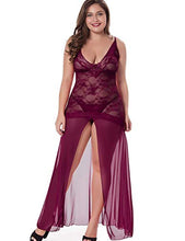 Load image into Gallery viewer, LINGERLOVE Women's Plus Size Lingerie Sexy Split Maxi Long Gown Sheer Dress (Burgundy, Plus Size)
