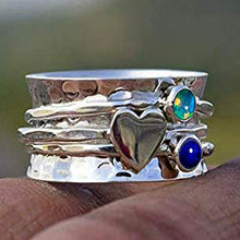 Load image into Gallery viewer, Amethyst and Moonstone Spinner Ring, 925 Sterling Silver Heart Designer Ring, Wide Band Ring, Hammered Meditation Ring (OPTIONS AVAILABLE FOR GEMSTONE & HEART)