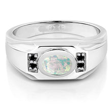 Load image into Gallery viewer, Gem Stone King 1.18 Ct Oval White Simulated Opal Black Diamond 925 Sterling Silver Men's Ring (Size 11)