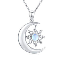 Load image into Gallery viewer, Moon Necklace Sterling Silver Rainbow Moonstone Necklace Crescent Moon and Sun Pendant Moonstone Unisex Jewelry Gift for Women Men Teen Girlfriend