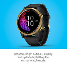 Load image into Gallery viewer, Garmin Venu, GPS Smartwatch with Bright Touchscreen Display, Features Music, Body Energy Monitoring, Animated Workouts, Pulse Ox Sensor and More, Gold with Black Band