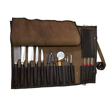 Load image into Gallery viewer, chef knife bag |Travel-Friendly Chef Knife Wrap Bag | Genuine Leather Knife Roll | Storage Bag Handles Carry Case Kitchen | travel bag knives holder | for professional Chefs | KB005 (Dark Brown)