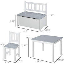 Load image into Gallery viewer, Qaba 4-Piece Set Kids Wood Table Chair Bench with Storage Function Toddlers Age 3 Years up, Grey and White