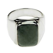 Load image into Gallery viewer, NOVICA Natural Jade .925 Sterling Silver Modern Men's Ring, Fortress'