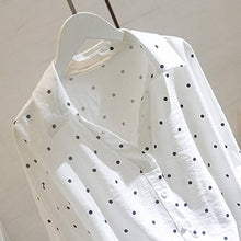 Load image into Gallery viewer, Long Sleeve Tee Blouse for Women,Amiley Womens Linen Dot Print Button-Down Long Sleeve T Shirts Tops Ladies Lapel Blouses (Small, White)