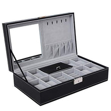 Load image into Gallery viewer, SONGMICS Black Jewelry Box, 8-Slot Watch Organizer, Storage Case with Lock and Mirror UJWB41B