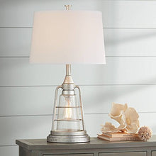Load image into Gallery viewer, Fisher Nautical Table Lamp with Nightlight Antique LED Edison Bulb Galvanized Metal Cage Drum Shade for Living Room Bedroom - Franklin Iron Works