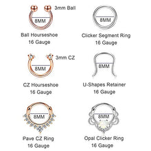Load image into Gallery viewer, Finrezio 12Pcs 316L Stainless Steel Septum Piercing Nose Rings Hoop Cartilage Tragus Retainer Body Piercing Jewelry 8MM 16G Rose-Gold Tone & Silver Tone