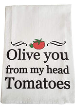 Load image into Gallery viewer, Olive you from my head tomatoes printed tea towel Handmade