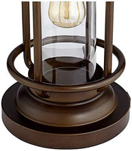 Load image into Gallery viewer, Andreas Industrial Table Lamp with Nightlight and USB Port Brown Metal Oatmeal Fabric Tapered Drum Shade Antique LED Edison Bulb for Living Room Bedroom Bedside Nightstand Office - Franklin Iron Works