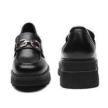 Load image into Gallery viewer, IUY Black Loafers for Women Chunky Platform Penny Shoes Classic Women's Loafers & Slip-ons Shoes Dress Shoes Fashion Comfortable Womens Business Casual Shoes Metal Chain Office Work Shoes Black US 8