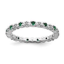 Load image into Gallery viewer, 925 Sterling Silver Created Green Emerald Diamond Band Ring Size 7.00 Stone Stackable Gemstone Birthstone May Fine Jewelry For Women Gifts For Her