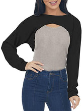 Load image into Gallery viewer, Vermisse Women's Crewneck Long Sleeve Pullover Crop Tops Casual Cut-out Solid Loose Cropped Sweatshirts Black