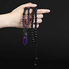 Load image into Gallery viewer, Top Plaza Natural Stone Healing Crystal Amethyst Hexagonal Pointed Gemstone Pendant Necklace Crescent Moon Jewelry Adjustable Lava Rock Beads Necklaces for Women Men