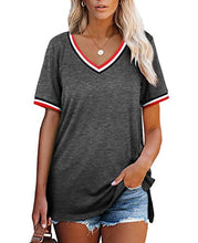 Load image into Gallery viewer, V Neck T Shirts Women Short Sleeve Summer Tops 2021 Side Split Dark Grey M