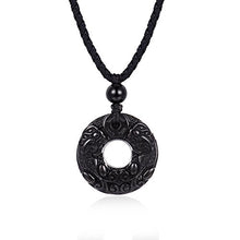 Load image into Gallery viewer, HASKARE Natural Energy Stone Pendant Engraved Black Obsidian Healing Necklace Adjustable Size 27.5inch