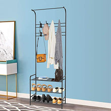 Load image into Gallery viewer, alvorog Entryway Coat Rack Shoe Bench, 3-in-1 Hall Tree, 3-Tier Storage Shelves with 16 Hooks Multifunctional Hallway Organizer, Easy Assembly (Black)