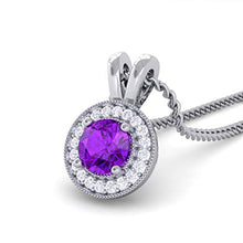 Load image into Gallery viewer, Diamond Pendants 1/2 cttw Certified Natural Diamond & Amethyst Halo Necklace Pendant in 14 K Solid Gold Trending Designs (IJ color, SI clarity)