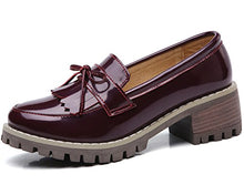 Load image into Gallery viewer, DADAWEN Women's Classic Tassel Slip-On Platform Mid-Heel Square Toe Oxfords Dress Shoes Wine Red US Size 5