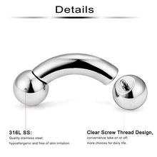 Load image into Gallery viewer, Ftovosyo 2PCS PA Ring Curved Barbell Internally Threaded Monster Screwball Rings 316L Surgical Steel Pierced Body Jewelry 2G 12mm