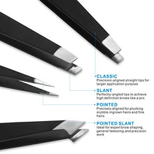 Load image into Gallery viewer, Pefei Tweezers Set - Professional Stainless Steel Tweezers for Eyebrows - Great Precision for Facial Hair, Splinter and Ingrown Hair Removal (Black)