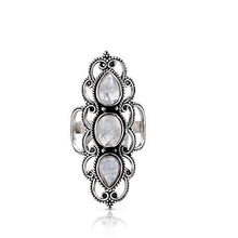 Load image into Gallery viewer, Koral Jewelry Moonstone 3 Stones Ethnic Vintge Gipsy Multi Stone Ring 925 Sterling Silver Vintage Tribal Gipsy Boho Chic (9)