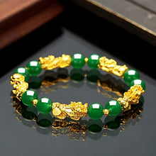 Load image into Gallery viewer, MANRUO Feng Shui Amulet Bracelet The Best Prosperity Green Bead Bracelet with 5 Vietnamese Sand Gold Plated Pi Xiu/Pi Yao Lucky Wealthy Brecelet