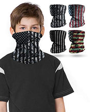 Load image into Gallery viewer, 4 PCS Kids Face Mask Neck Gaiters Full-Coverage Bandanas Headband Tube Neck for Boys Girls(B American Flag/Pack of 4, 7-10T/8.2713.39inch)