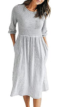 Load image into Gallery viewer, MEROKEETY Women's 3/4 Balloon Sleeve Striped High Waist T Shirt Midi Dress with Pockets