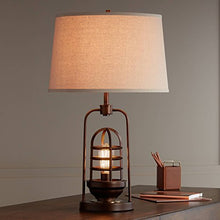 Load image into Gallery viewer, Hobie Industrial Table Lamp with Nightlight Antique LED Edison Bulb Rust Bronze Cage Drum Shade for Living Room Family - Franklin Iron Works