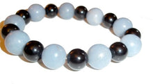 Load image into Gallery viewer, SunnyCrystals 10mm Black Tourmaline 12mm Angelite Bracelet Combo Protection Root Throat Chakras (7 Inches)