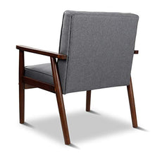 Load image into Gallery viewer, Mid-Century Retro Modern Accent Chair Wooden Arm Upholstered Tufted Back Lounge Chairs Seat Size 24.4" 18.3" (Deep) (Grey Fabric)