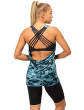 Load image into Gallery viewer, icyzone Yoga Tops Workouts Clothes Activewear Built in Bra Tank Tops for Women (Navy Camo, Large)
