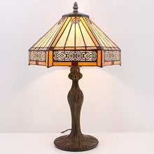 Load image into Gallery viewer, Tiffany Lamps Yellow Hexagon Stained Glass Lampshade Antique Base Mission Style End Coffee Table Lamps Read Lighting W12 H18 Inch for Living Room Bedroom Bedside Desk S011 WERFACTORY