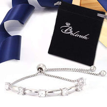 Load image into Gallery viewer, Belinda Jewelz Womens 925 Sterling Silver Sparkling Square Bolo Gemstone Adjustable Tennis Style Pull String Birthstone Jewelry Fine Bracelet, 2.5 Carat Natural White Topaz, 11 Inch Box Chain